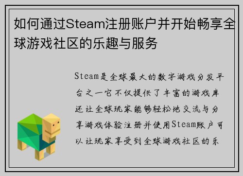 如何通过Steam注册账户并开始畅享全球游戏社区的乐趣与服务